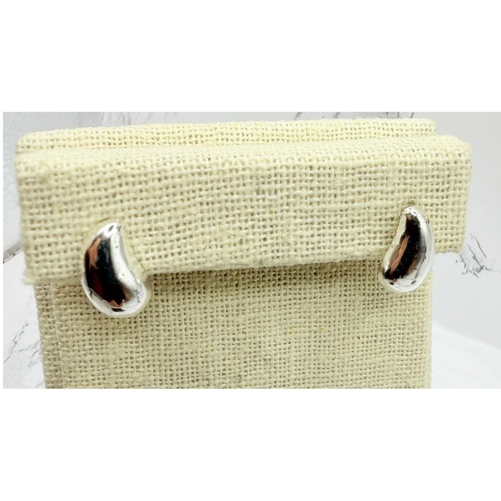 Sterling Silver Bean Teardrop Stud Earrings Polished Organic Modernist 5/8